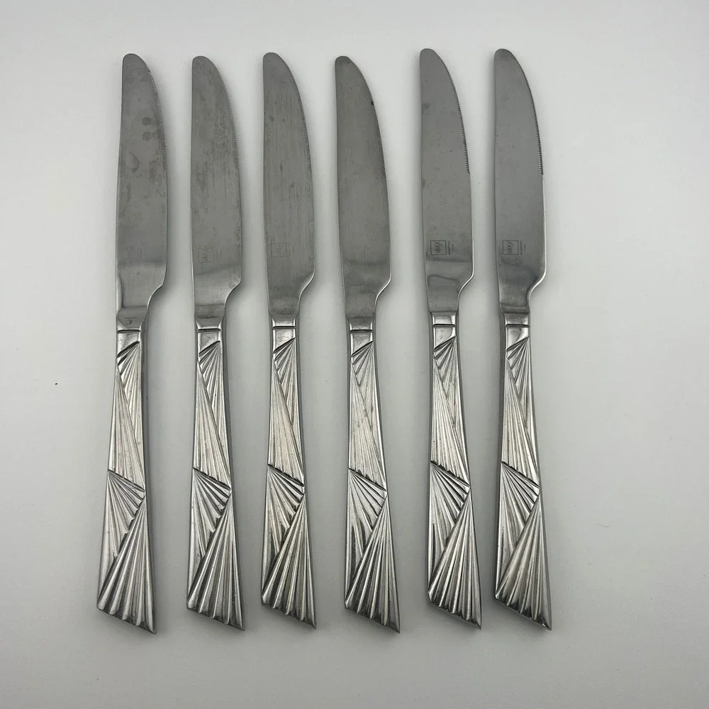 Set of 6 Mikasa Stainless 18/10 Dinner Knives‎ | Manifesto Glossy Flatware VTG